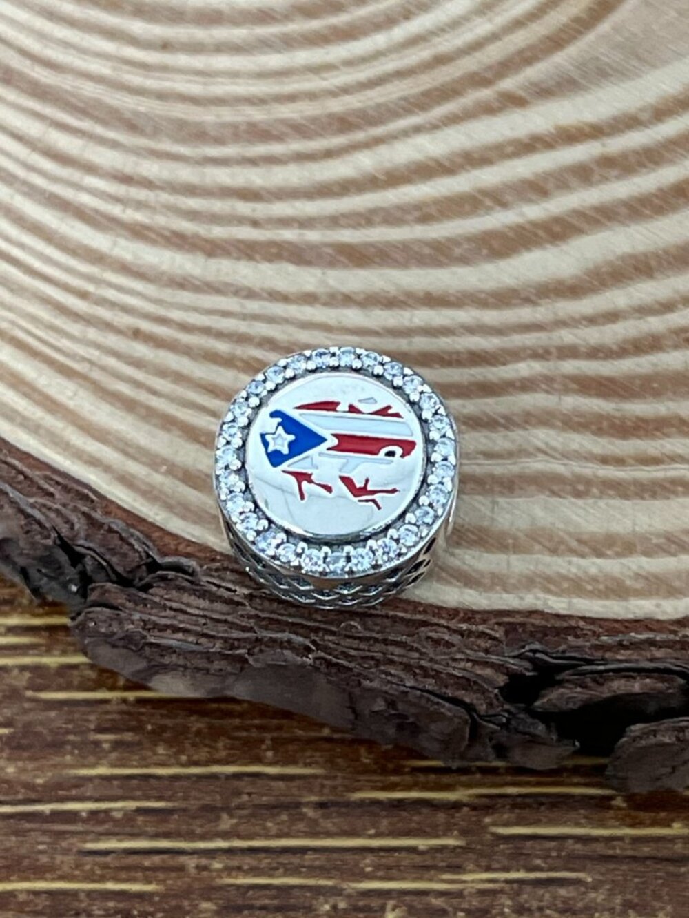 Pandora Puerto Rico Flag Frog Bead S925 Silver Charm